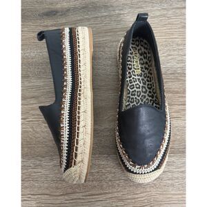 Chicos Black Espadrille Flats Crochet Trim Slip On Shoes Womens 8